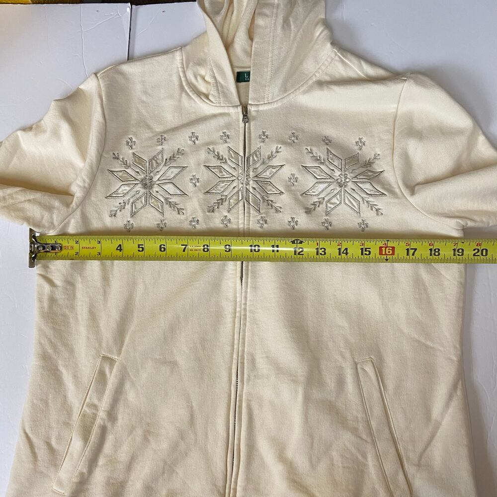 Lauren Ralph Lauren Women's Ivory Snowflake Sparkle Embroidered Hoodie Large - Picture 9 of 10